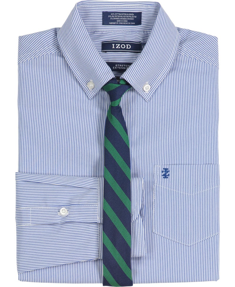 Izod Big Boy's Long Sleeve Dress Shirt with Tie Shirt, Moroccan Cobalt, 8 - Image 2